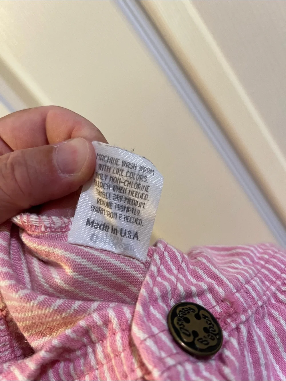 Vintage OshKosh B'Gosh Pink & White Hickory Railroad Striped Vestbak Overalls